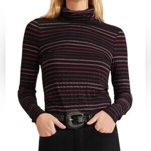 VERONICA BEARD Turtleneck Pullover AUDREY Sweater Striped Metallic Multi, size M